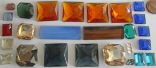 26 Assorted Vintage German Glass Rect & Square Stones 9mm - 45mm