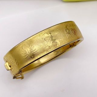 Vintage Zodiac Signed Gold Plated Ladies Bangle Bracelet