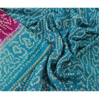 Sanskriti Vintage Purple Saree 100 Pure Silk Bandhani Floral Sari Craft Fabric