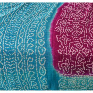 Sanskriti Vintage Purple Saree 100 Pure Silk Bandhani Floral Sari Craft Fabric 2