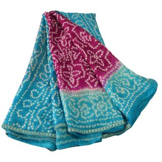Sanskriti Vintage Purple Saree 100 Pure Silk Bandhani Floral Sari Craft Fabric 3