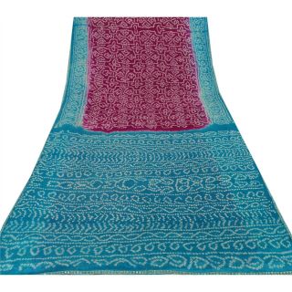Sanskriti Vintage Purple Saree 100 Pure Silk Bandhani Floral Sari Craft Fabric 4