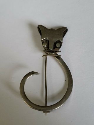 Vintage Taxco Mexico Sterling Silver Cat Pin/brooch Mid Century 2 " Tall