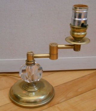 Vintage Small Brass Swing Arm Desk Table Lamp Faceted Glass Ball
