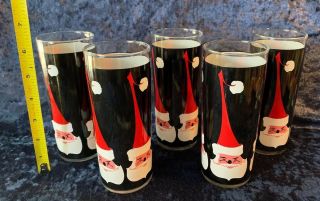 5 Vintage 6” Libbey Holt Howard Santa Claus Drink Glass Tumblers Christmas