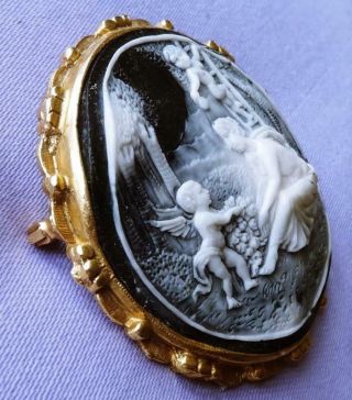 Vintage Large Classical Lady & Cherubs Scene Cameo Brooch 3