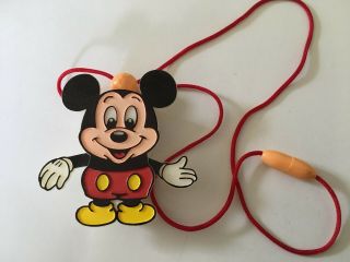 Vintage TOYBOX Mickey Mouse Disney Pull String Cord Flapping Arms Toy Necklace 2