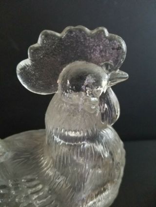 Vintage L E Smith Clear Glass Rooster/Chicken Candy Dish 2