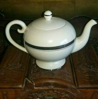Flintridge Vintage White Art Deco Greek Key Design California Lidded Teapot