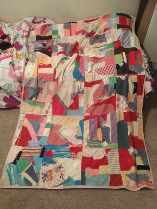 Lovely Primitive Vintage Quilt Top Quilt Topper All Hand Stitched 80” X 52”