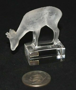 Vintage Lalique France Fawn Deer Frosted Clear Glass Figurine 3.  25 " W/ Sticker