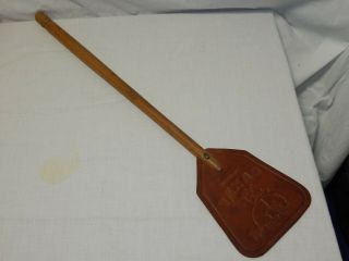 Vintage The Outlaw Texas Leather Fly Swatter With Oak Handle Pat.  1983