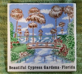 Vintage " Cypress Gardens - Florida " Tile/trivet