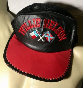 Willie Nelson Vintage Handcrafted Hat Southern & Texas Flag Leather Cap C&w