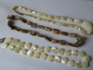3 Vintage Mother Of Pearl & Abalone Shell Necklaces - For Restringing