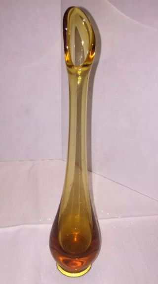 Vintage Mid Century Viking Glass Amber Swung Stretch Vase