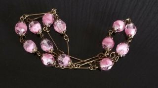 Czech Pink/clear Bi Colour Faceted Glass Bead Necklace Vintage Deco Style