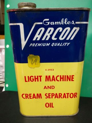 Vintage Gambles Varcon Light Machine & Cream Separator Oil Can / 1 Quart/ 4 - 3953