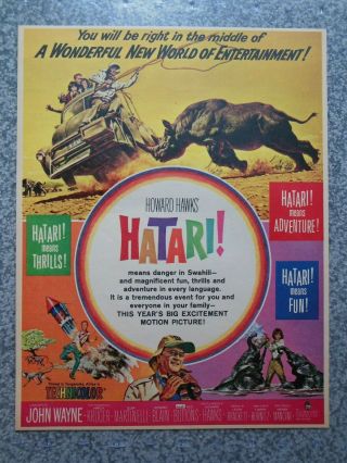 Vintage 1962 John Wayne Hatari Movie Color Advertisement
