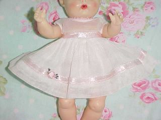 Vintage Ginnette,  Ginny Tagged White Organdy Dress With Pink Ribbon