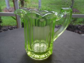 Vintage Uranium Yellow Vaseline Elegant Green Glass Pitcher Art Deco Design