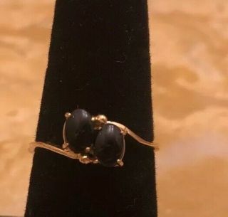 Vintage Lovely Black Onyx Cabochon 14k Gold Plated Ring Size 6.  5