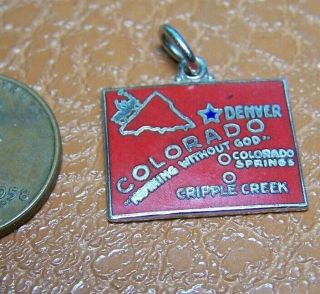 Vintage Sterling Silver / Red Enamel,  State Of Colorado Map Pendant Charm