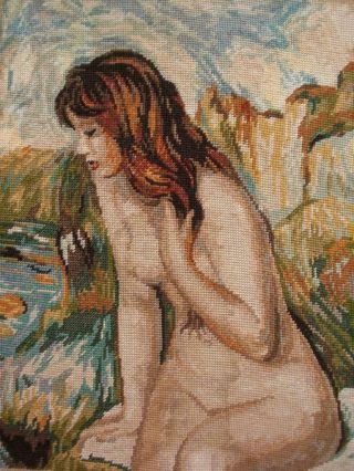 A.  Renoir Vintage Completed Needlepoint Bather Seated On A Rock 17.  7 " X13 "