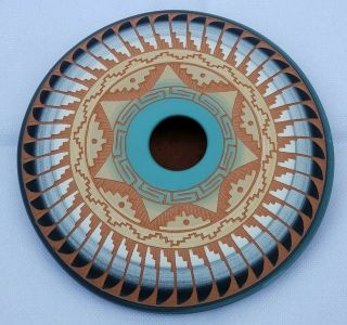 Vintage Peny Hubbard Navajo Pottery Round Vase Bowl Geometric 5.  5” D Signed