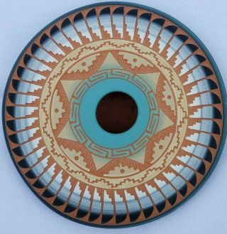 Vintage Peny Hubbard Navajo Pottery Round Vase Bowl Geometric 5.  5” D Signed 3