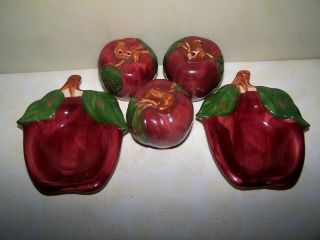 Vintage Franciscan Red Apple Salt Pepper Shakers With Stoppers And 2 Spoon Rests