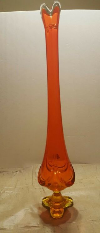 Orange Vintage Viking Glass Swung Vase With Foil Sticker 24 " Tall
