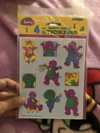 4 Sheets Of Barney The Dinosaur Stickers Baby Bop Vintage 1998 Party Favor