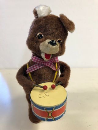 Vintage Tin Toy Battery Operated Drummer Teddy Bear.  Made In Japan A