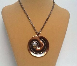 Copper Artisan Abstract Handcrafted Medallion Necklace Pendant Artsy Vintage Mcm