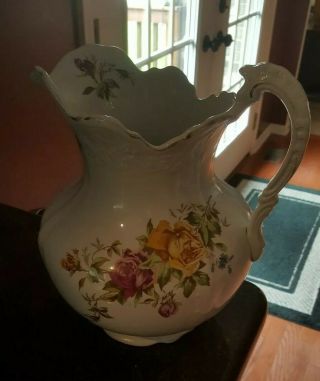 Buffalo Pottery Vintage Pitcher Yellow / Pink Roses