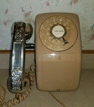 Vintage Tan Aeco Rotary Dial Wall Telephone Phone Automatic Electric 1960 