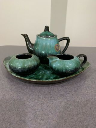 Vintage Turquoise Blue Mountain Pottery Tea Set - Tea Pot - Sugar - Creamer Coffee