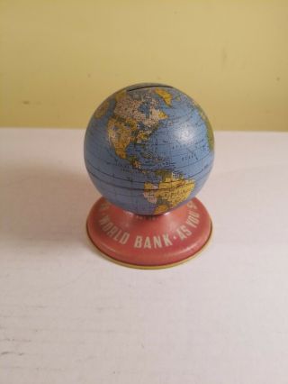 Vintage Collectible World Globe Tin Bank Ohio Art Company