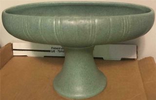 Vintage Mccoy Floraline Pottery 463 Matte Green Oval Pedastal Planter / Bowl