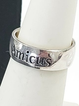 Vintage Sterling Silver 925 " Amicus " Band Ring Sz 6 (4.  6g)