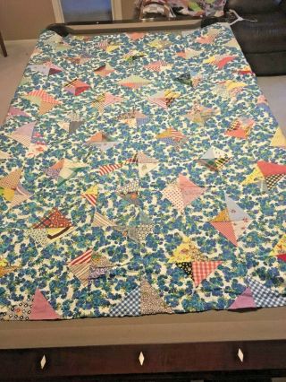 Vintage Hand Stitched Quilt Top Made In Texas,  Vintage Fabric
