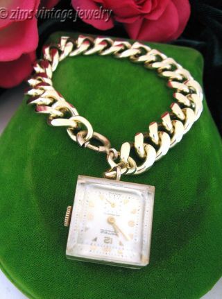 Vintage 1950’s Sheffield Swiss Mechanical Square Watch Gold Charm Bracelet