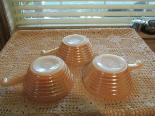 Vtg Fire King Bee Hive Peach Luster Oven Ware Handled Soup Bowls Set Of 3