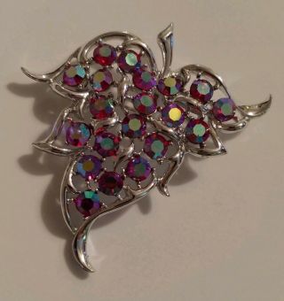 Vtg 1960 Sarah Coventry Silvertone Leaf Brooch Pendant Dazzling Aurora Borealis