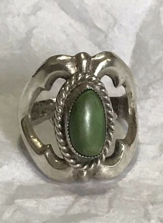 Estate Vintage Navajo Sand Cast Green Turquoise Jeweled Ring Size 9