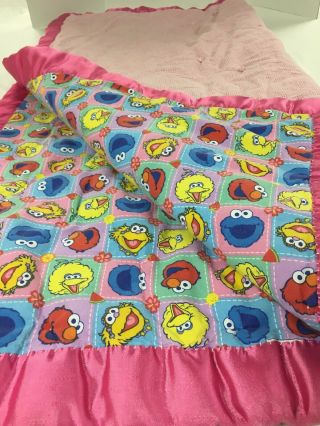 Vintage Handmade Sesame Street Quilt Baby Blanket Flannel Big Bird Elmo Cookie M