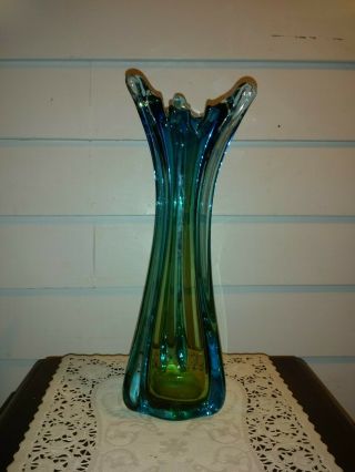 Vintage Murano Style Two Tone Art Glass Vase