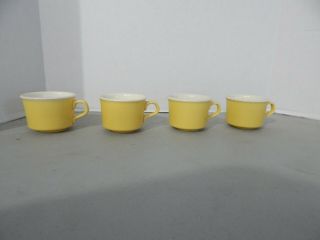 Vintage Set Of 4 Yellow White Cream Pottery Coffee Tea Mugs Cups Marked Usa