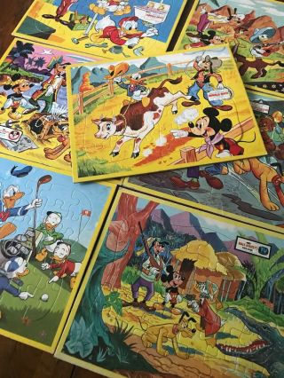 7 Vintage Disney Cardboard Puzzle Jaymar Mickey Minnie Donald Daisy Goofy
